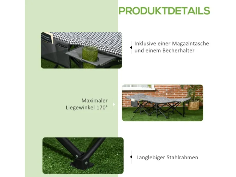 Feldbett mit Becherhalter und Tasche Schwarz*Outsunny Sale