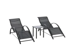 Gartenliege mit Tisch und 2 Sonnenliegen Metall Schwarz*Outsunny Discount