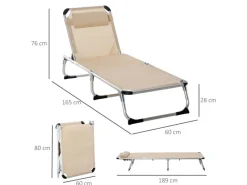 Gartenliege mit Kopfkissen Ergonomisch Beige*Outsunny New