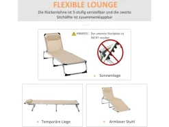 Gartenliege mit Kopfkissen Ergonomisch Beige*Outsunny New