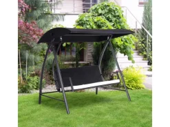 Outsunny Hollywoodschaukeln|Gartenschaukel Metall PE Polyrattan Schwarz 198L x 124B x 179H cm