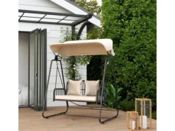 Outsunny Hollywoodschaukeln|Gartenschaukel Stahl Polyester Khaki 149L x 121B x 180H cm