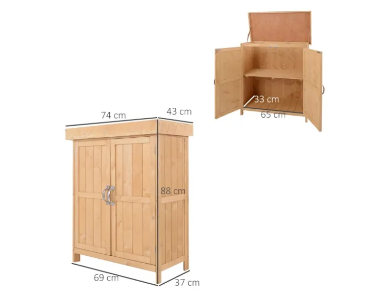 Gartenschrank mit 2 Fächern Tannenholz 74 x 43 x 88 cm*Outsunny