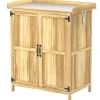 Outsunny Gartenschränke|Gartenschrank Tannenholz Edelstahl Naturholz 74L x 43B x 88H cm