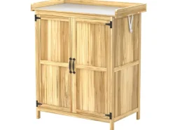 Outsunny Gartenschränke|Gartenschrank Tannenholz Edelstahl Naturholz 74L x 43B x 88H cm