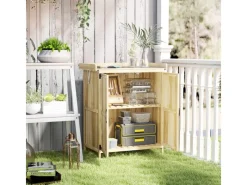 Outsunny Gartenschränke|Gartenschrank Tannenholz Edelstahl Naturholz 74L x 43B x 88H cm
