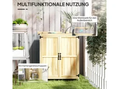 Outsunny Gartenschränke|Gartenschrank Tannenholz Edelstahl Naturholz 74L x 43B x 88H cm