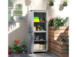 Outsunny Gartenschränke|Gartenschrank Tannenholz Hellgrau 60L x 60B x 160H cm