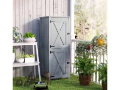 Outsunny Gartenschränke|Gartenschrank Tannenholz Hellgrau 60L x 60B x 160H cm