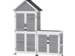 Outsunny Gartenschränke|Gartenschrank Tannenholz Hellgrau 89L x 51B x 182H cm