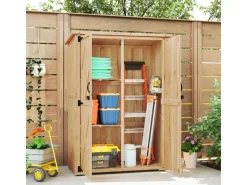 Outsunny Gartenschränke|Gartenschrank Tannenholz Naturholz 116.5L x 57B x 167H cm