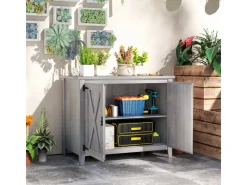 Outsunny Gartenschränke|Gartenschrank Tannenholz Hellgrau 110L x 60B x 88,5Hcm