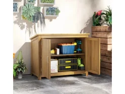Outsunny Gartenschränke|Gartenschrank Wetterfest Tannenholz Braun 110L x 50B x 85Hcm