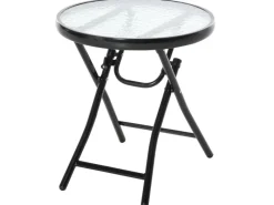 Outsunny Gartentische|Gartentisch mit Glastischplatte Rund Klappbar und Sicherheitsschnalle