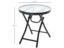 Outsunny Gartentische|Gartentisch mit Glastischplatte Rund Klappbar und Sicherheitsschnalle
