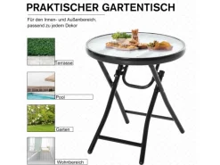 Outsunny Gartentische|Gartentisch mit Glastischplatte Rund Klappbar und Sicherheitsschnalle