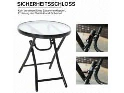 Outsunny Gartentische|Gartentisch mit Glastischplatte Rund Klappbar und Sicherheitsschnalle