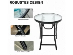 Outsunny Gartentische|Gartentisch mit Glastischplatte Rund Klappbar und Sicherheitsschnalle
