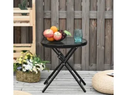 Outsunny Gartentische|Gartentisch mit Glastischplatte Rund Klappbar und Sicherheitsschnalle