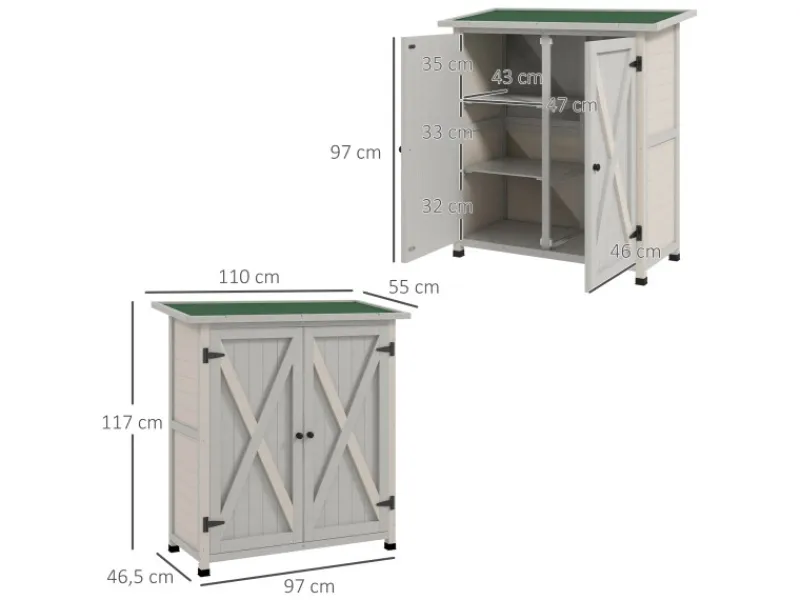 Geräteschuppen Tannenholz Hellgrau 110L x 55B x117H cm*Outsunny Sale