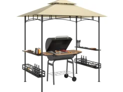 Outsunny Gartenlauben|Grillpavillon  Stahl Polyester Beige 240L x 150B x 257H cm