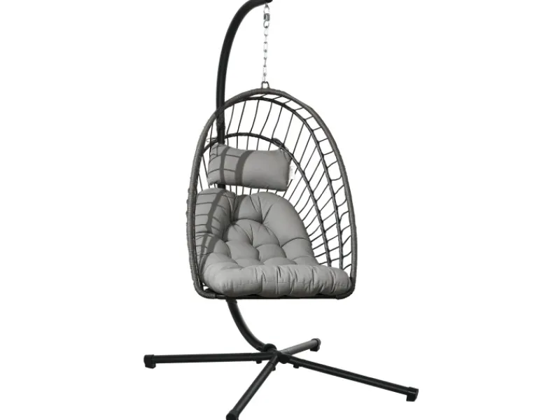 Hängesessel Stahl PE Rattan Hellgrau 100L x 131B x 194H cm*Outsunny Online