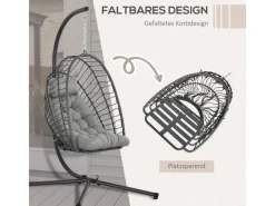 Hängesessel Stahl PE Rattan Hellgrau 100L x 131B x 194H cm*Outsunny Online