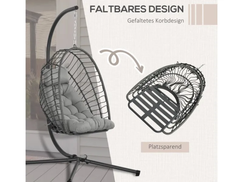 Hängesessel Stahl PE Rattan Hellgrau 100L x 131B x 194H cm*Outsunny Online