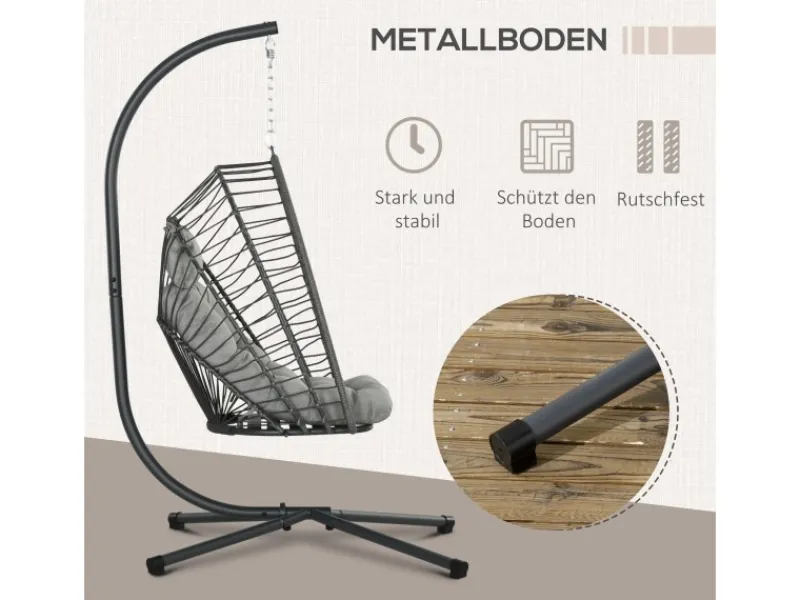 Hängesessel Stahl PE Rattan Hellgrau 100L x 131B x 194H cm*Outsunny Online