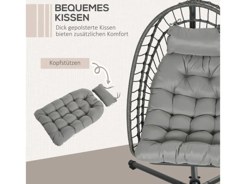 Hängesessel Stahl PE Rattan Hellgrau 100L x 131B x 194H cm*Outsunny Online