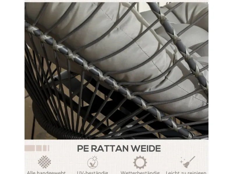 Hängesessel Stahl PE Rattan Hellgrau 100L x 131B x 194H cm*Outsunny Online