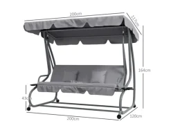 Hollywoodschaukel mit Liegefunktion 200 x 120 x 164 cm Hellgrau*Outsunny