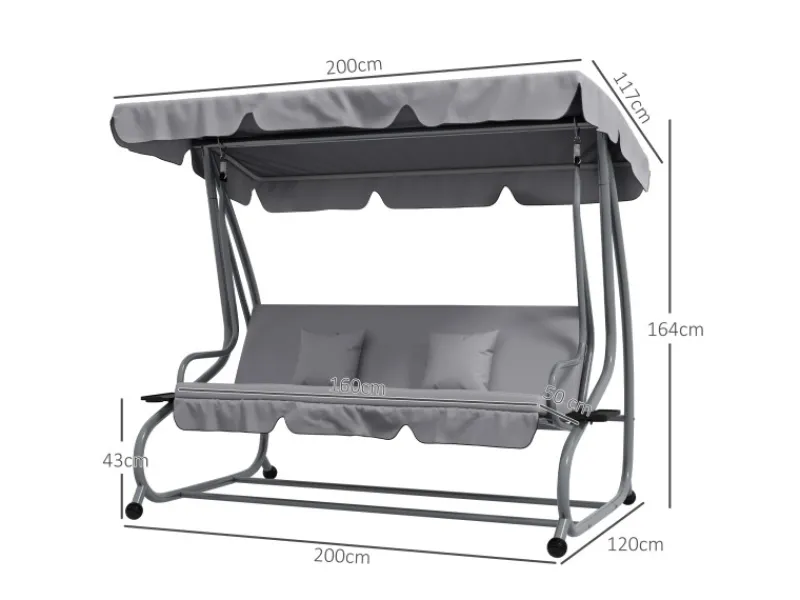 Hollywoodschaukel mit Liegefunktion 200 x 120 x 164 cm Hellgrau*Outsunny