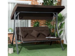 Outsunny Hollywoodschaukeln|Hollywoodschaukel 3-Sitzer mit  Sonnendach Braun 198 x 118 x 168 cm