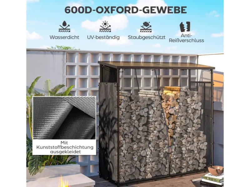 Outsunny Kaminholzregale|Kaminholzregal Abdeckung 2er-Set Wasserdicht Polyester Schwarz