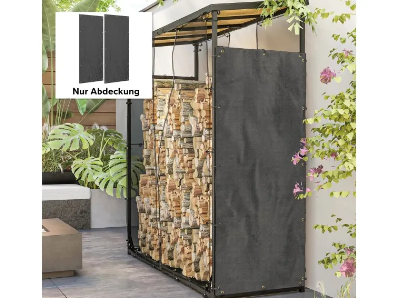 Outsunny Kaminholzregale|Kaminholzregal Abdeckung 2er-Set Wasserdicht Polyester Schwarz
