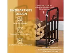 Outsunny Kaminholzregale|Kaminholzregal Brennholzregal mit Griffe Metall Schwarz