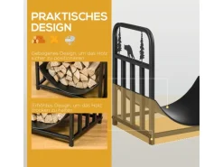 Outsunny Kaminholzregale|Kaminholzregal Brennholzregal mit Griffe Metall Schwarz