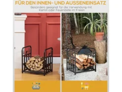 Outsunny Kaminholzregale|Kaminholzregal Brennholzregal mit Griffe Metall Schwarz