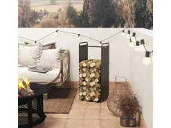 Outsunny Kaminholzregale|Kaminholzregal Brennholzregal für Outdoor Indoor Stahl Schwarz