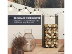 Outsunny Kaminholzregale|Kaminholzregal Brennholzregal für Outdoor Indoor Stahl Schwarz