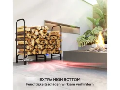 Kaminholzregal Feuerholzregal für Garten Metall Schwarz*Outsunny Clearance