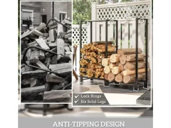 Kaminholzregal Feuerholzregal für Brennholz Stahl Schwarz*Outsunny Discount