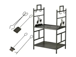 Outsunny Kaminholzregale|Besen|Kaminholzständer mit Kaminbesteck 51,5x33x77 cm