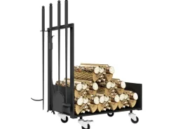 Kaminholzständer Brennholzregal mit Rädern Metall Schwarz*Outsunny Online