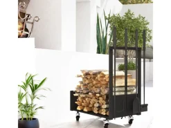 Kaminholzständer Brennholzregal mit Rädern Metall Schwarz*Outsunny Online