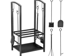 Outsunny Kaminholzregale|Besen|Kaminholzständer 2 Schichte Kaminwerkzeug 40x30x74,5cm