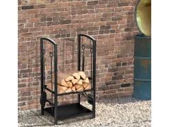 Outsunny Kaminholzregale|Besen|Kaminholzständer 2 Schichte Kaminwerkzeug 40x30x74,5cm