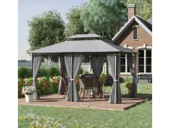 Outsunny Gartenlauben|Pavillon Stahl Polyester-Gewebe Dunkelgrau 300L x 400B x 265H cm