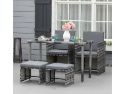 Outsunny Balkonmöbel|Polyrattan Sitzgruppe Essgruppe Garnitur 5 tlg. mit Kissen